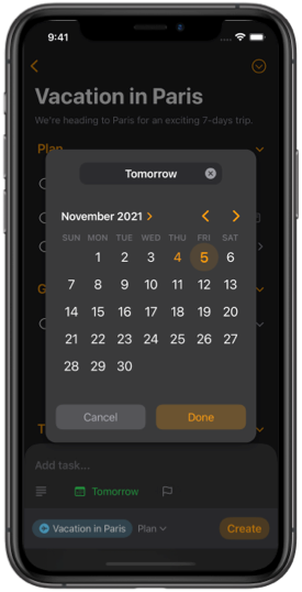 Dark Mode select due date iPhone