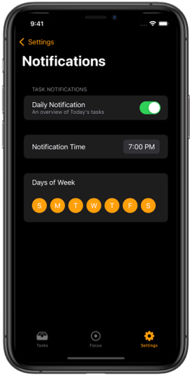 Dark Mode notification settings iPhone