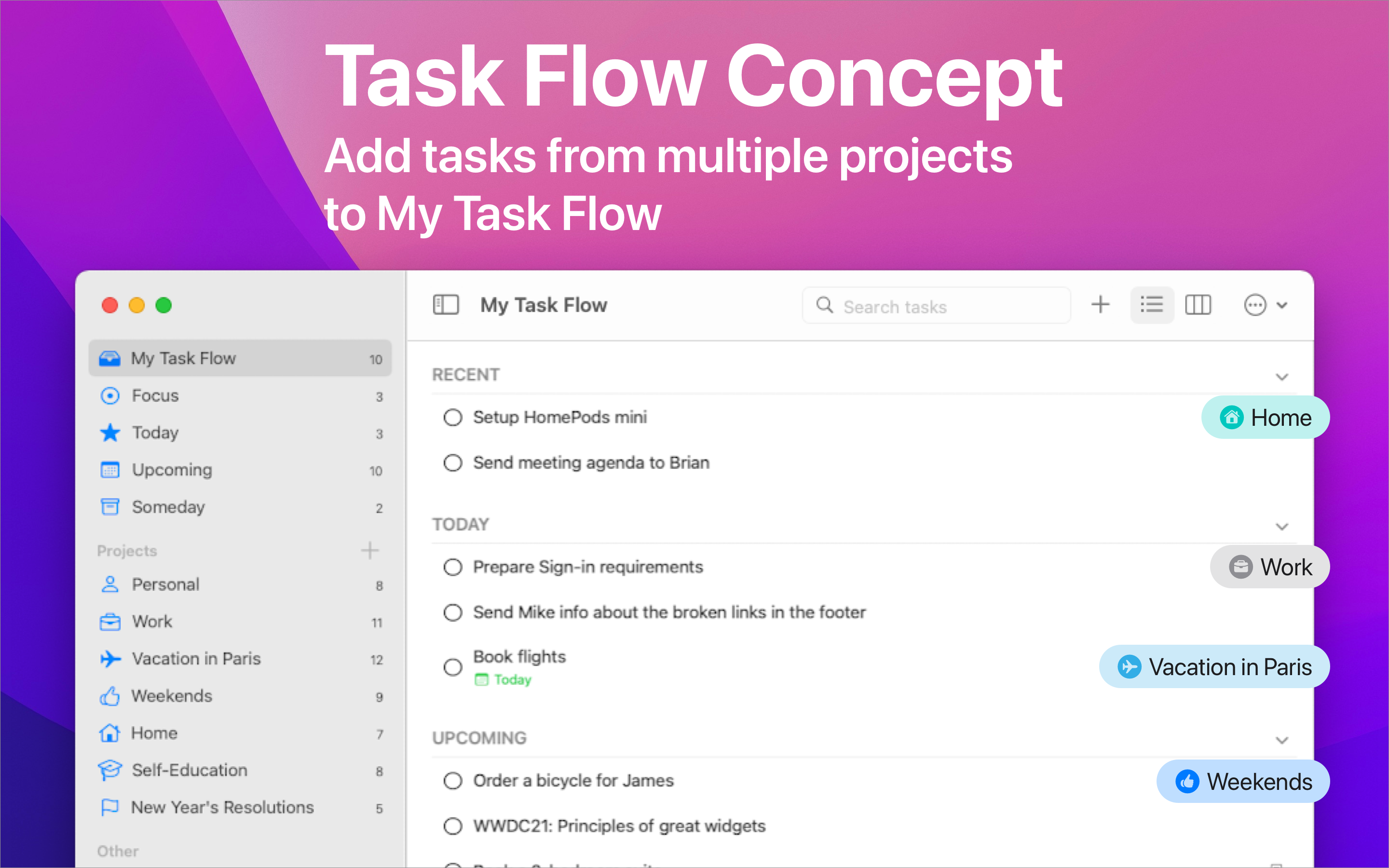 Add Tasks from multiple project to My Task Flow