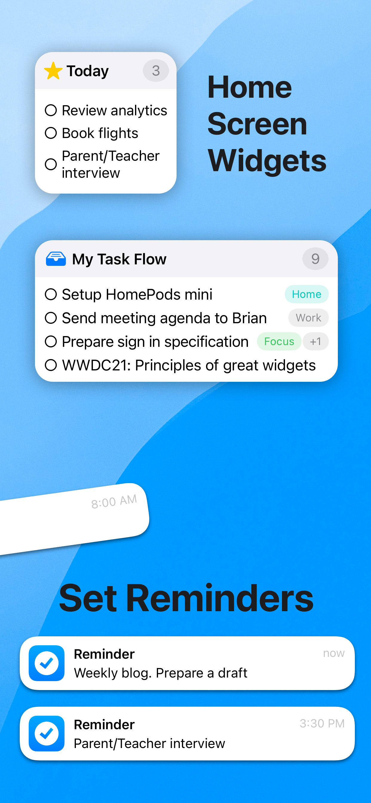 Home Screen Widgets and Reminders