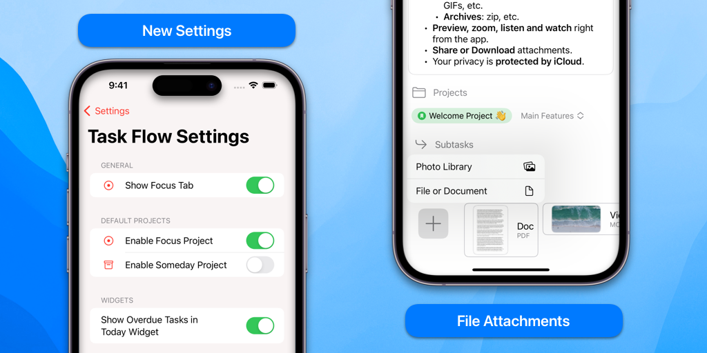 Task Flow Settings and Task Attachments iPhone
